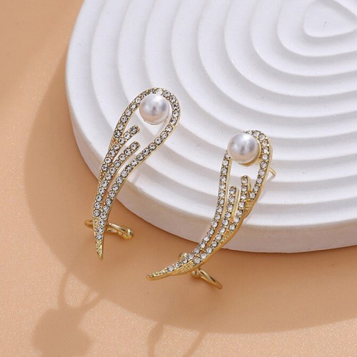 Arihant Gold Plated Korean AD and Pearl Dual Wings Stud Earrings