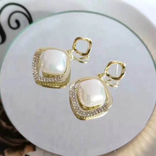 Arihant Gold Plated Beautiful Korean AD - Pearl Geometrical Drop Earrings