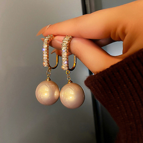 Arihant Gold Plated Beautiful Korean AD and Pearl Off White Circle of Life Drop Earrings