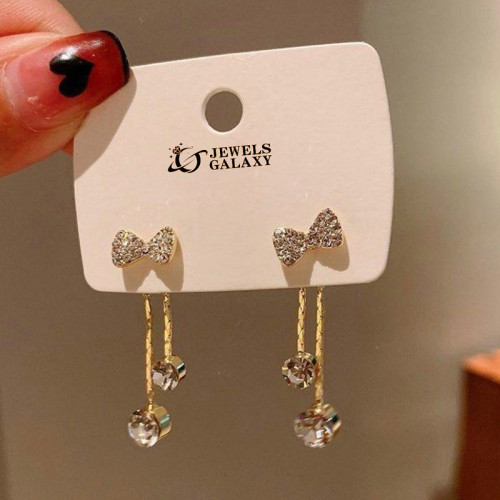 Arihant Gold Plated Beautiful Korean Bow Tie themed AD Drop Earrings