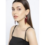 Gold Plated Contemporary Red Chain Tassel Earrings 9522