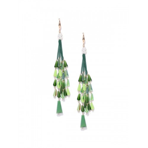 Gold Plated Contemporary Green Chain Tassel Earrings 9527