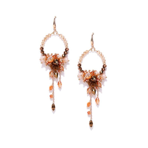 Gold Plated Contemporary Peach Floral Chain Tassel Earrings 9532