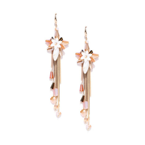 Gold Plated Contemporary Peach Floral Chain Tassel...