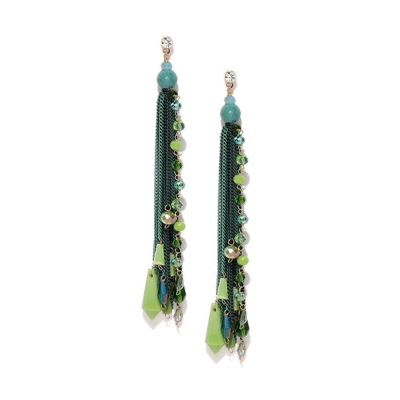Gold Plated Contemporary Green Chain Tassel Earrings 9538
