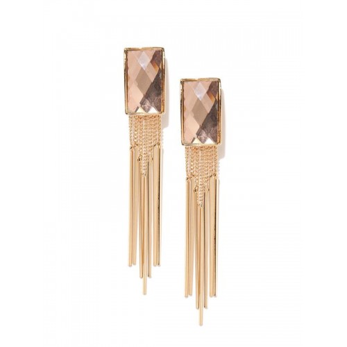 Rose Gold Plated Beige Crystal Chain Tassel Earrings 9570