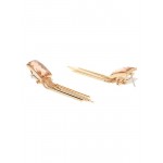 Rose Gold Plated Beige Crystal Chain Tassel Earrings 9570