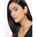 Gold Plated Floral Red Drop Earrings 9582