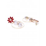 Gold Plated Floral Red Drop Earrings 9582