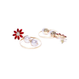 Gold Plated Floral Red Drop Earrings 9582