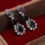 Platinum Plated Designer Black American Diamond Drop Earrings 9587