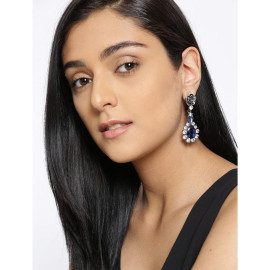 Platinum Plated Designer Blue American Diamond Drop Earrings 9588