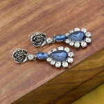 Platinum Plated Designer Blue American Diamond Drop Earrings 9588