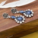 Platinum Plated Designer Blue American Diamond Drop Earrings 9588