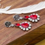 Platinum Plated Designer Red American Diamond Drop Earrings 9589