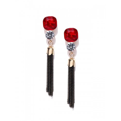 Copper Plated Red American Diamond Tassel Earrings...