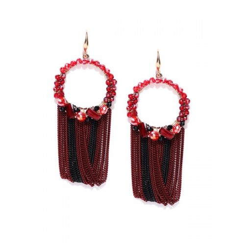 Gold Plated Contemporary Red Chain Tassel Earrings 9666