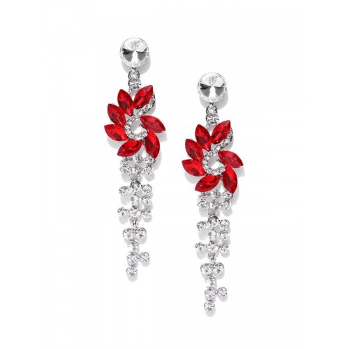 Platinum Plated Designer Red Crystal Drop Earrings 9669