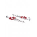 Platinum Plated Designer Red Crystal Drop Earrings 9669
