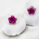 Gold Plated Darker Pink Rose Shaped Earrings 9677