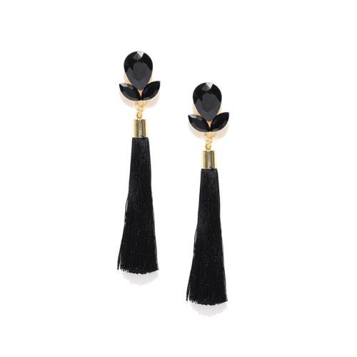 Gold Plated Designer Black Club Tassel Earrings 96...