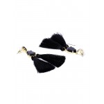 Gold Plated Handcrafted Dual Stone Black Tassel Earrings 9694