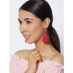 Gold Plated Handcrafted Dual Stone Pink Tassel Earrings 9697