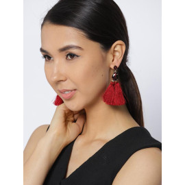 Gold Plated Handcrafted Dual Stone Magenta Tassel Earrings 9698