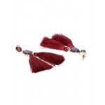 Gold Plated Handcrafted Dual Stone Magenta Tassel Earrings 9698