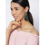 Gold Plated Handcrafted Dual Stone Green Tassel Earrings 9699