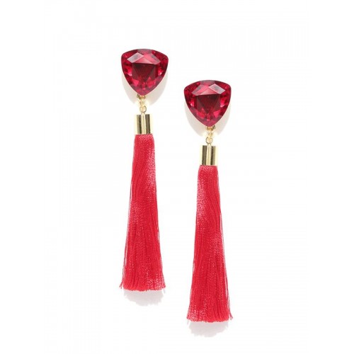 Gold Plated Designer Red Geometrical Tassel Earrin...