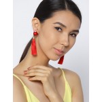 Gold Plated Designer Red Geometrical Tassel Earrings 9702