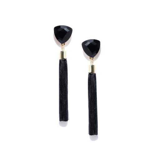 Gold Plated Designer Black Geometrical Tassel Earrings 9703