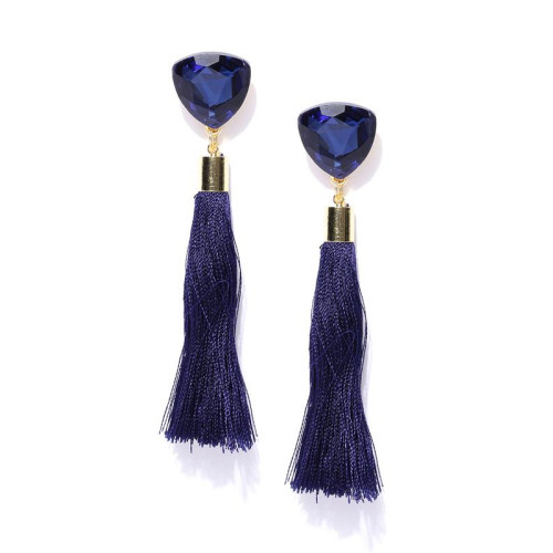 Gold Plated Designer Blue Geometrical Tassel Earri...