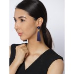 Gold Plated Designer Blue Geometrical Tassel Earrings 9704