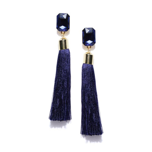 Gold Plated Designer Blue Geometrical Tassel Earrings 9705