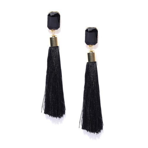 Gold Plated Designer Black Geometrical Tassel Earr...