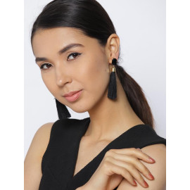 Gold Plated Designer Black Geometrical Tassel Earrings 9707