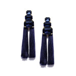 Gold Plated Navy Blue Crystal Tassel Earrings 9721