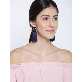 Gold Plated Navy Blue Crystal Tassel Earrings 9721