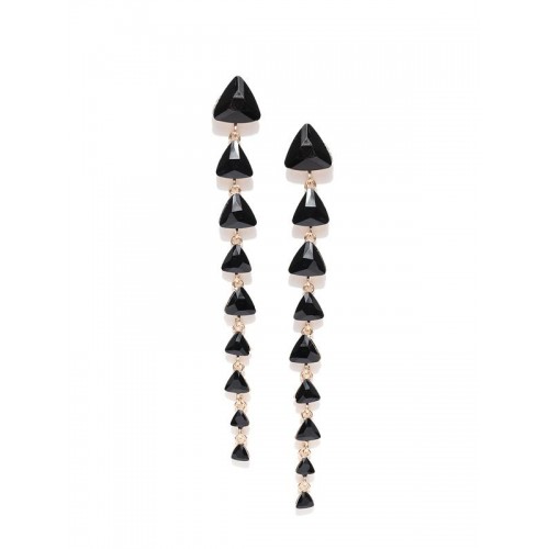 Gold Plated Geometrical Black Long Drop Earrings 9...