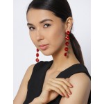 Gold Plated Geometrical Red Long Drop Earrings 9737