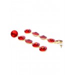 Gold Plated Geometrical Red Long Drop Earrings 9737
