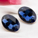 Navy Gold-Plated Oval Stone Studs 9830