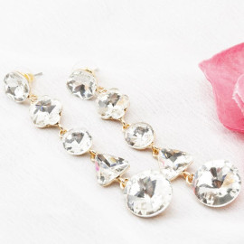 Gold-Toned Stone-Studded Geometric Drop Earrings 9835