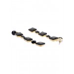 Black Gold-Plated Stone-Studded Geometric Drop Earrings 9837