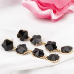 Black Gold-Plated Stone-Studded Floral Drop Earrings 9841