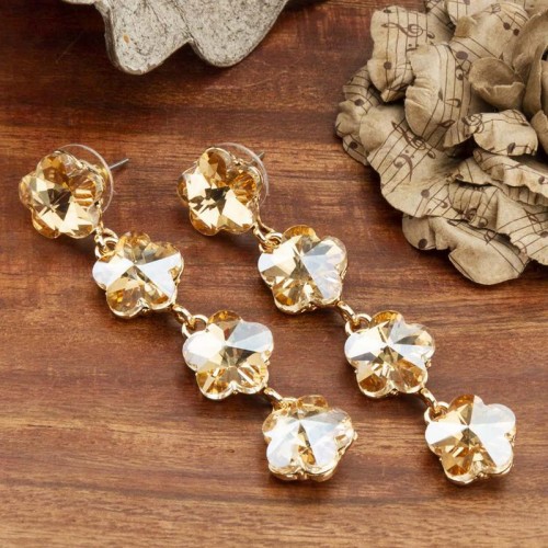 Gold-Plated Stone-Studded Floral Drop Earrings 984...