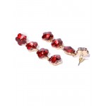 Red Gold-Plated Stone-Studded Floral Drop Earrings 9844