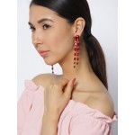 Red Gold-Plated Stone-Studded Geometric Drop Earrings 9847